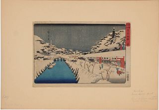 Utagawa Hiroshige, Snow at Akabane Bridge
