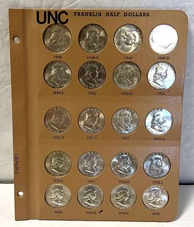 (20-coins) 1948-1955 Franklin Silver Half Dollars 