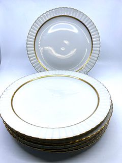 Set Of 6 white and gold Limoges Dinner plates