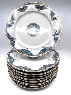 Set Of 8 Blue and white Limoges Dinner Plates St. Nazaire Exposition Paris 1925