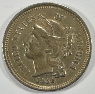 1869 3 CENT NICKEL XF/AU