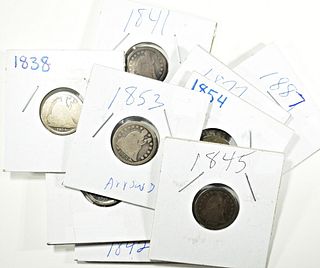 (9) MIXED DATES SEATED LIBERTY DIMES