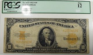 1922 $10 GOLD CERTIFICATE PCGS FINE