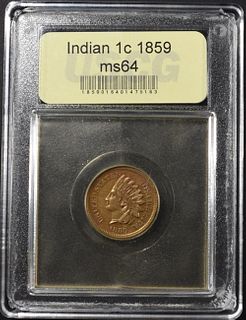 1859 INDIAN CENT USCG CH/GEM BU