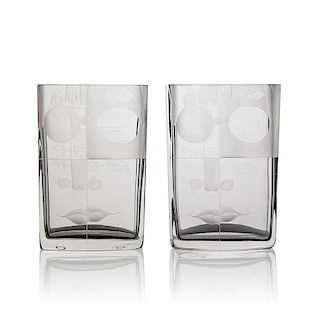 INGEBORG LUNDIN; ORREFORS Two glass vases