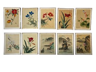 Set 10 Vintage Chinese Hand Painted on Silk