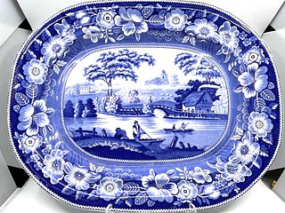 Victorian Large Blue and white English stoneware platter