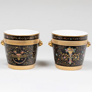 Pair of Paris Porcelain Black Ground Jardinieres
