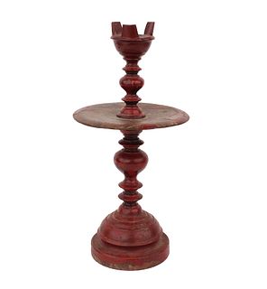 Turned and Painted Wooden Candlestick, Continental