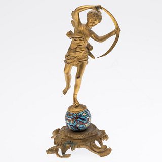 French Gilt Bronze and Champleve Sculpture