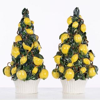 Pair of Vintage Ceramic Lemon Trees