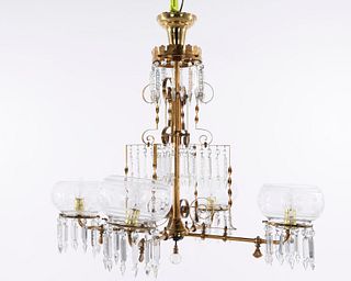 Victorian Gas/Electric Four Light Chandelier, 19th C