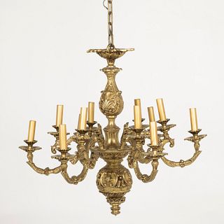 Baroque Style Gilt-Metal 12-Light Chandelier