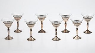 8 Sterling Silver and Glass Martini Glasses