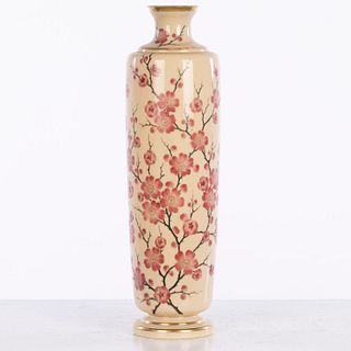 Tall Cylindrical Glass Floral Painted Vase, 19th C