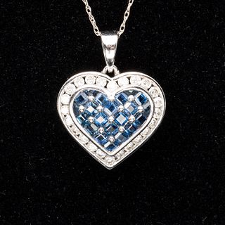 14K Diamond and Sapphire Heart Necklace