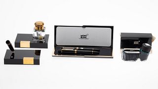 2 Mont Blanc Pens, Pen Holder, Inkwell and Ink