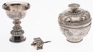 Silver Dreidel, Cup and Lidded Box