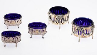 5 Continental Salts with Cobalt Blue Glass Inserts