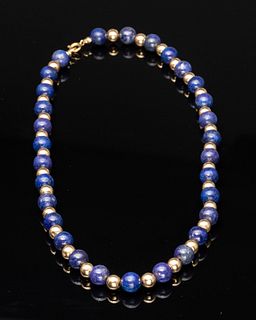 Lapis and 14K Gold Bead Necklace