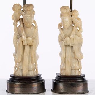 2 Chinese Carved Stone Figures Now Mounted as Lamps