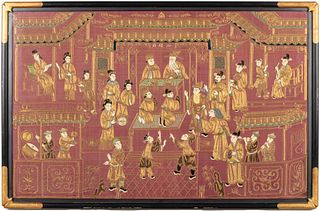 Chinese Silk Embroidery Palace Scene, 19th century
