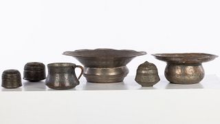 6 Middle Eastern Metal Boxes, Basins and Mug