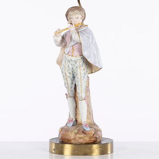 Porcelain Boy with Flute, Mounted as a Lamp