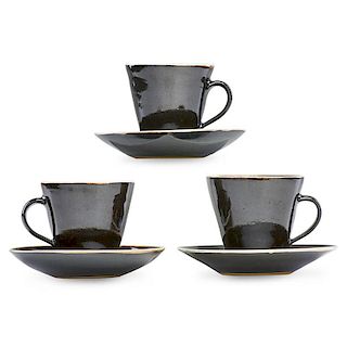LUCIE RIE Three teacups and saucers