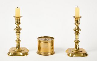 Pair of Candlesticks with Brass Box