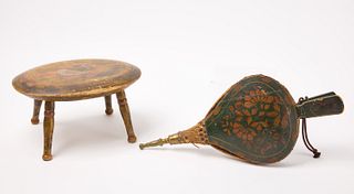 Paint-Decorated Stool and Bellows