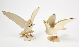 Two Carved Folk Art Seagulls