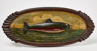 Fish Plaque with Seascape Painted Backboard