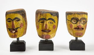 Three Carved Ring Toss Carnival Heads