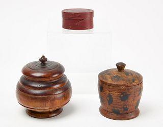 Two Treen Containers and One Mini Pantry Box