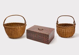Sponge-Decorated Document Box and Two Baskets