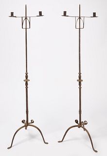 Pair of Early Iron Lighting Stands