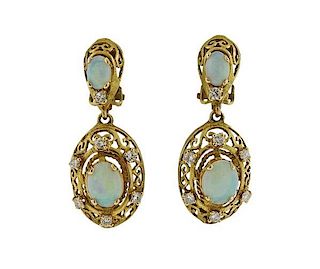 14k Gold Opal Diamond Earrings