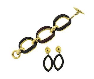 Vaubel 14K Gold Plated Wood Links Bracelet Earrings Set