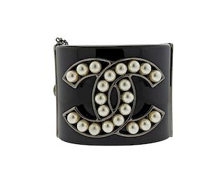 Chanel Pearl Wide Logo Cuff Bracelet
