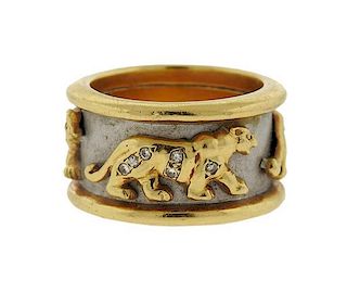 18k Gold Diamond Panther Band Ring