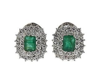 18K Gold Diamond Emerald Cluster Earrings