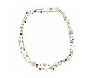 Marco Bicego 18k Gold Multicolor Gemstone Pearl Long Necklace