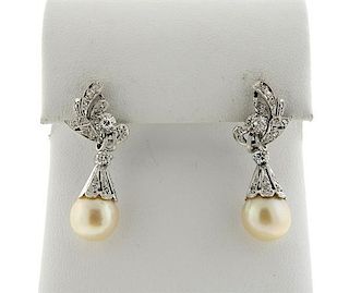 Antique Art Deco 18k Gold Pearl Diamond Earrings