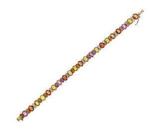 14k Gold Diamond Multi Color Gemstone Line Bracelet