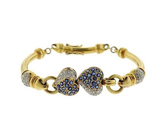Modern 18K Gold Diamond Sapphire  Bracelet