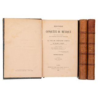 Prescott, William H. Histoire de la Conquête du Mexique. Paris, 1863-64. Tomos I - III. 45 láminas y un mapa plegado. Piezas: 3.