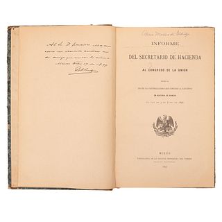 Informe del Srio, de Hacienda al Congreso de la Unión, sobre el uso de las Autorizaciones. México, 1897. Dedicado para Francisco Madero