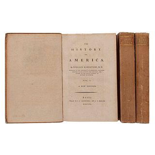 Robertson, William. The History of America. Basil: J.J. Tourneisen, 1790. Tomos I - III. Una lámina. Piezas: 3.
