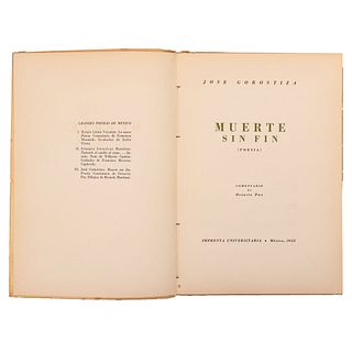 Gorostiza, José. Muerte Sin Fin (Poesía). México: Imprenta Universitaria, 1952. Ilustrado. Edición de 600 ejemplares.